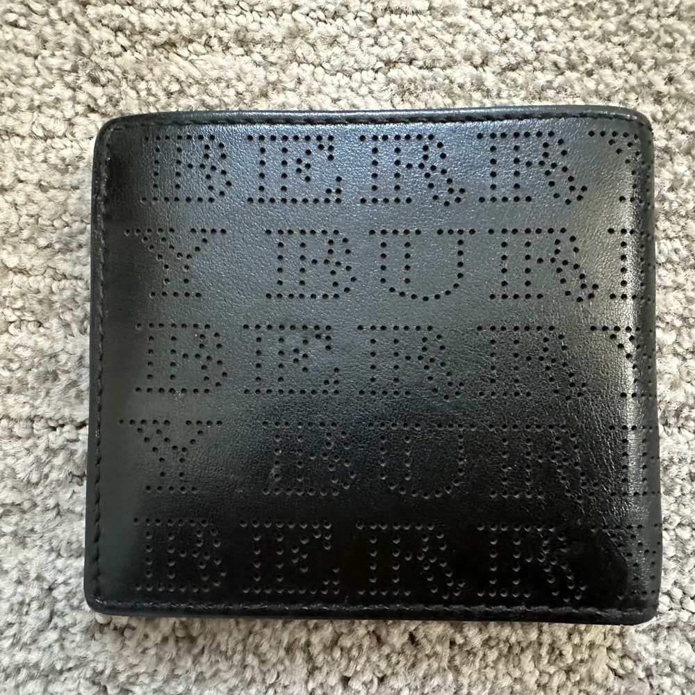 Burberry E2956 Perforated Logo Bi Fold Men Wallet Brown